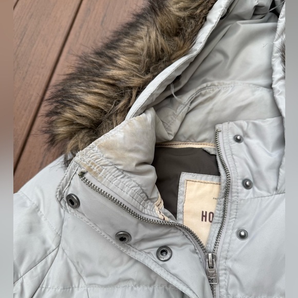 Y2K Hollister Grey Puffer Coat Parka Jacket Faux Fur Hood Size Medium - Picture 13 of 15